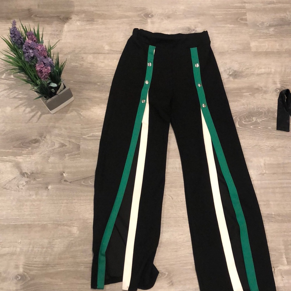 Green and black Pants with Slits